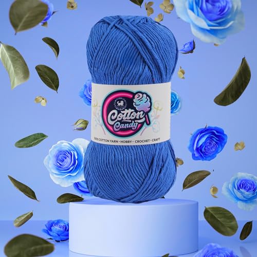 Image of NESTNHAVEN Cotton Candy 100% Cotton Yarn - (100g, 185 Meters) - Luxury Yarn for Crochet, Amigurumi, Embroidery, Toys, Garments, Flowers and Hobby, Projects. (Dark Blue) | (400 Gm)