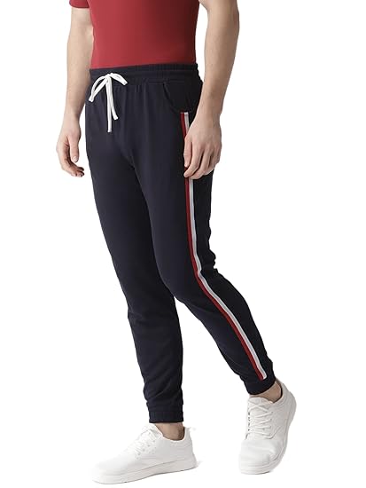Men's Cotton Blend Slim Fit All Season Wear Track Pants (Side Stripe Joggers)