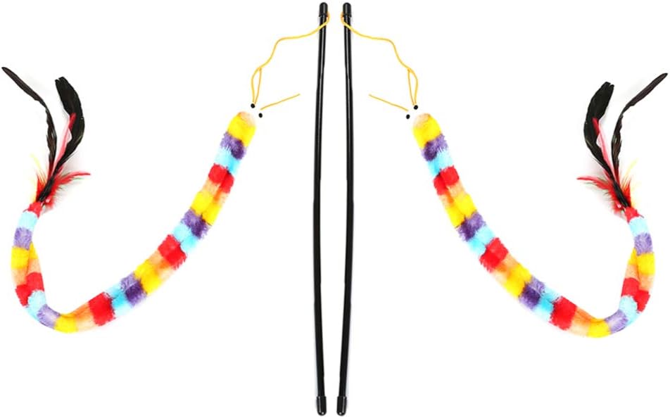 POPETPOP 2pcs Cat Wand Toy Colorful Rainbow Interactive Teaser Toy Stick Training Wand Pet Supplies for Kitten Cat