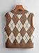 SweatyRocks Women's Plaid Geo Sleeveless V Neck Knit Crop Top Sweater Vest Khaki Argyle M