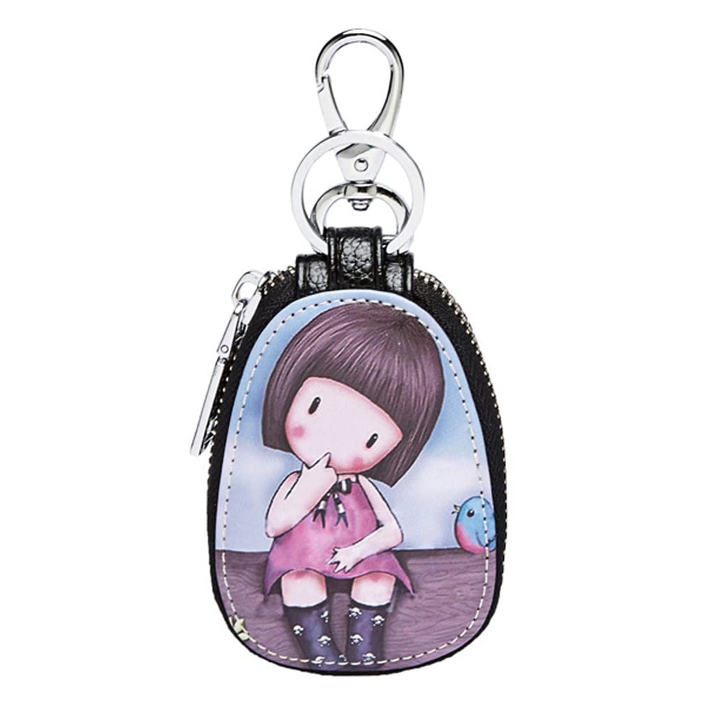 Goodern Cute Car Key Case,Coin Purse Keychain Universal Key Fob Cover Case PU Leather Keychain Holder Keyring Zipper Bag Keyring Wallet Key Holder Key Organizer Wallet Key Fob Cover Case for Women-F