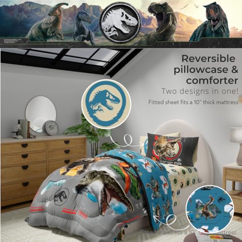 Image of Jurassic World Rebirth Kids Bedding Super Soft Cozy Microfiber Comforter and Sheet Set, 4 Piece Twin Size, (Officially Licensed Product) By Franco