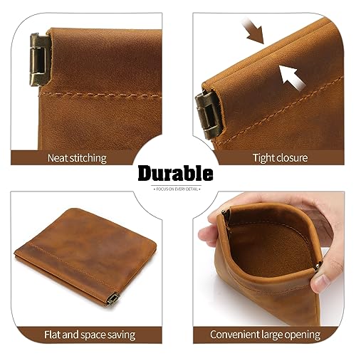 Jack&Chris Mini Coin Purse, Genuine Leather Small Coin Wallet, Leather Squeeze Coin Purse Pouch Change Holder For Men & Women, JC3093