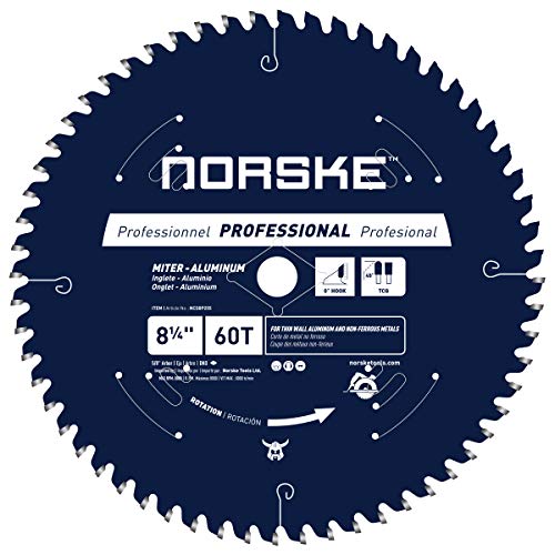 Norske Tools NCSBP255 8-1/4 inch 60T Tripple Chip Mitre Aluminum Saw Blade for Non-Ferrous Metals (Aluminum, Brass, Coppers and Plastics) 5/8 inch Bore with Diamond Knockout