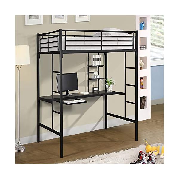 VBARV Metal Full Loft Bed with Desk, Industrial Metal Double Over Loft Bunk Bed, Premium Steel Slat Support, with Large Storage Space, Easy Assembly, for Kids Adults Guest - Image 3