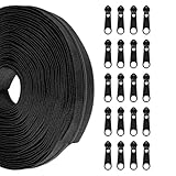 10 Yards Nylon Coil Zippers by The Yards, #5 Bulk Zippers with 20 Pcs Zipper Sliders, Zipper Replacement for DIY Sewing Craft Bags, Black