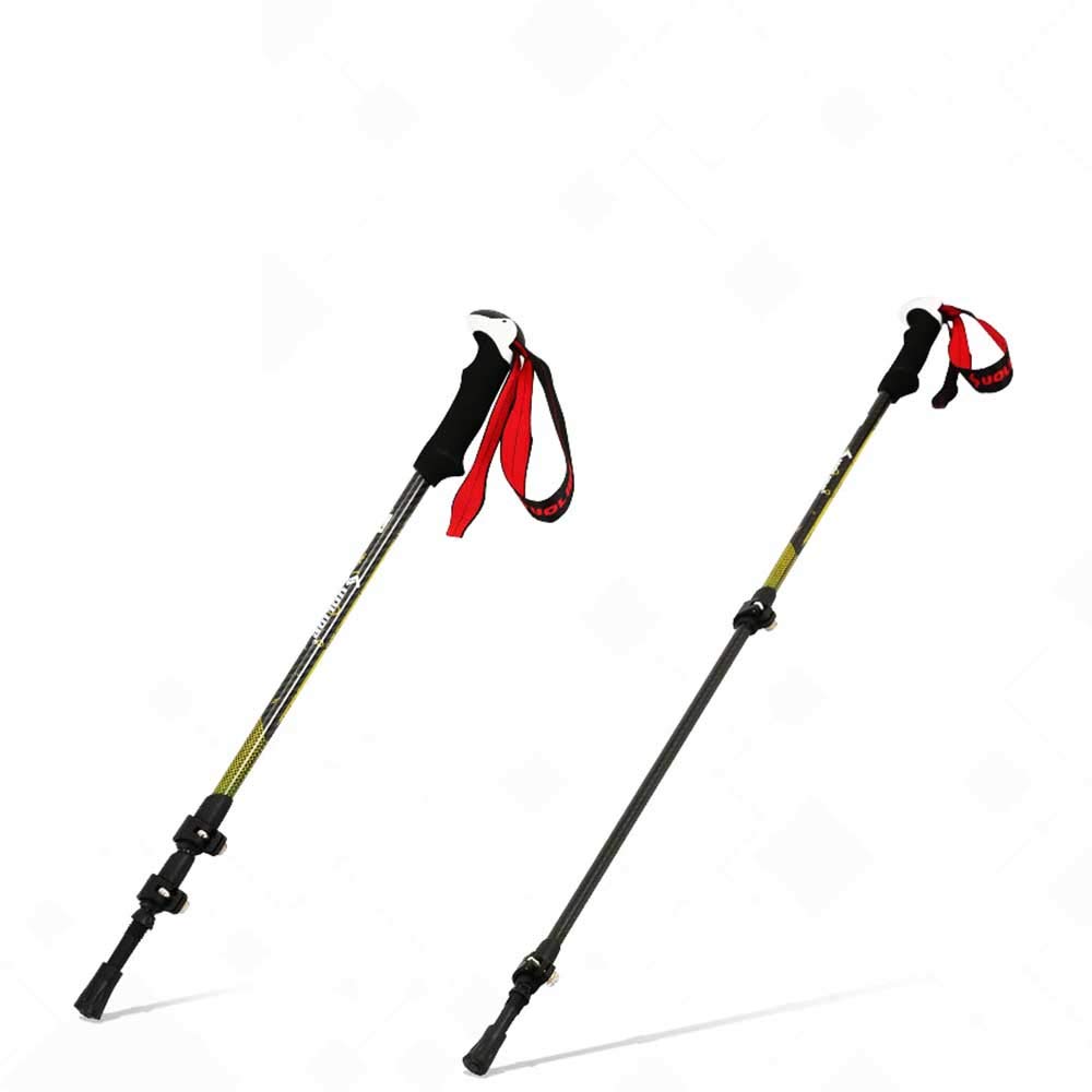 Kije trekkingowe 1 para, 3-karatowe włókno węglowe, waga netto 180 g, zdejmowana osłona ochronna, regulowany pasek na wędrówki i podróże, żółty