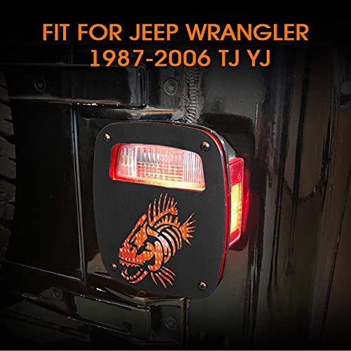 Partol Tail Light Cover Guard For Jeep Wrangler TJ YJ 1987-2006, Exterior Tail Light Covers Protect Shade Hollow Out Rear Tail Light Guard (Fish Bone)