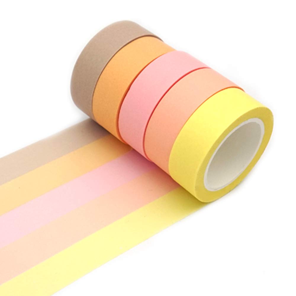 ERCENTURY Washi Masking Tape Set, Assorted 5 Rolls, Decorative Writable Tape, for Fun DIY Art Supplies, Scrapbooking Crafts Wrapping (Yellow-Toned)