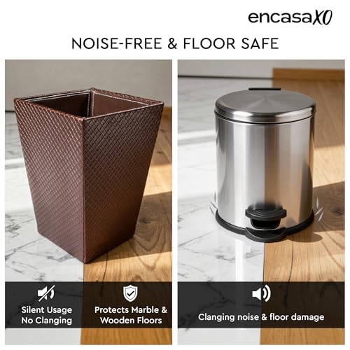 Image of Encasa XO Leather Dustbin for Home | 11 L (22x30 cm)(Large) Waste Bin for Bedroom, Washrooms, Kitchens Office, Hotel | Noise free, Floor Safe Trash Can | Textured Leather Garbage Bin - Grey