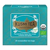 Kusmi Tea - Label Impérial Bio - Mélange aromatisé de thé vert bio, orange, cannelle et épices - Boîte thé de 20 sachets mousseline - 40g