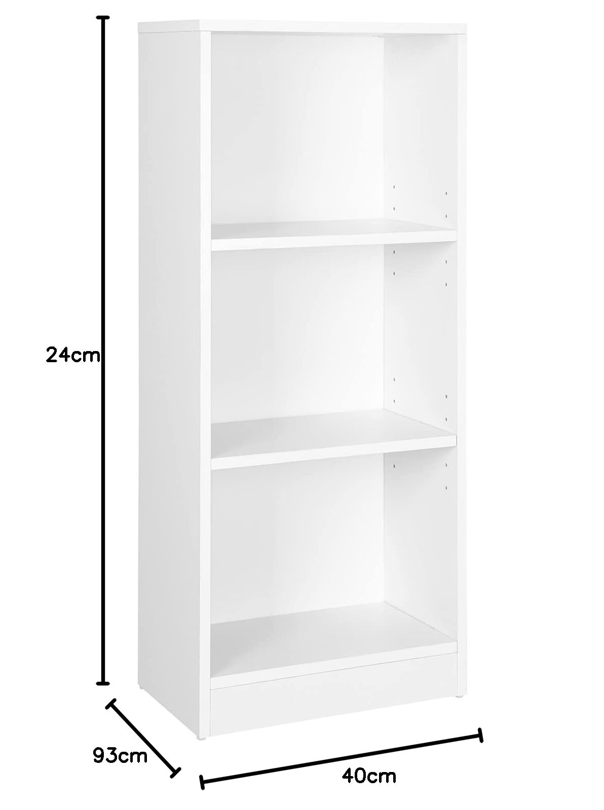 VASAGLE Libreria a 3 Scomparti con Ripiani Regolabili, Scaffale Porta Libri e Documenti per Soggiorno, Camera da Letto, Cameretta e Ufficio, 40 x 24 x 93 cm, Bianco LBC103W