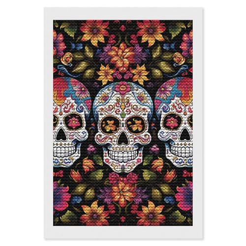Kit broderie diamant tête de mort fleurs peinture strass adulte 30x40cm