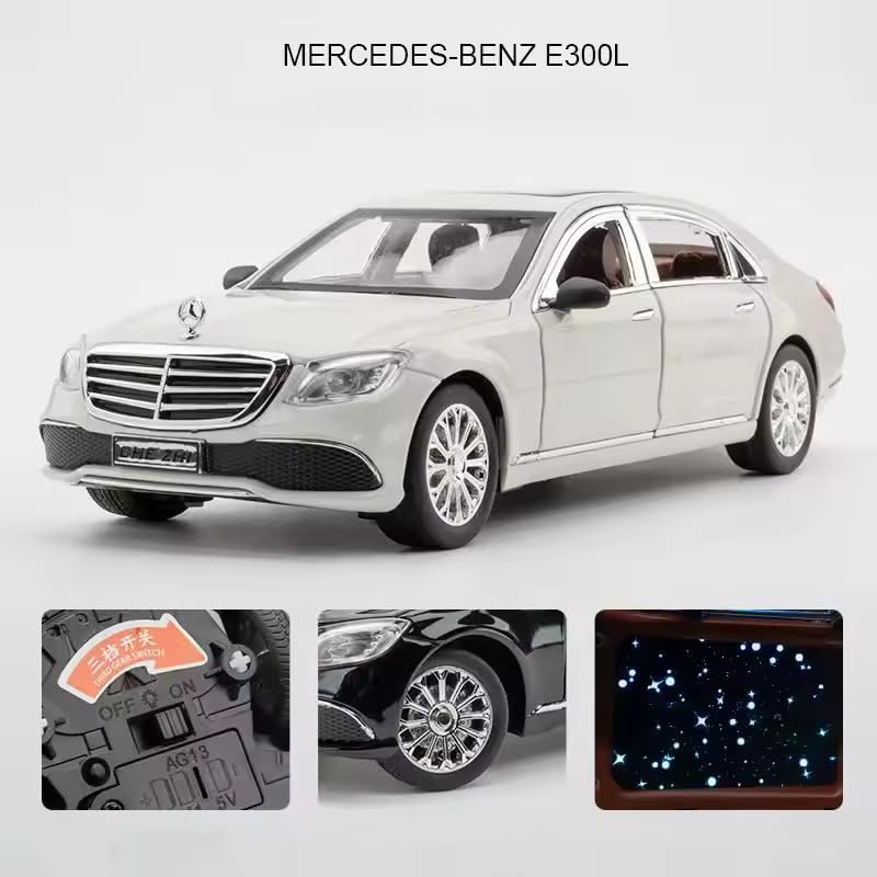 Image of Alokik Enterprise 1:24 Marcedes Benz E300L Diecast Metal Pull Back Car with 6 Openable Doors with Sound and Light Toy Decoration car Best Gift Toys for Kids 【White】