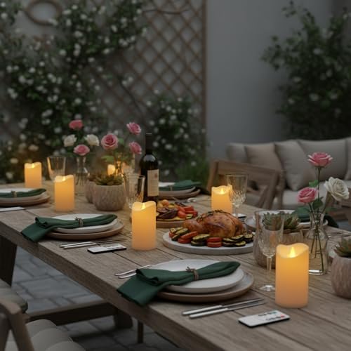 Image of Flameless Candles 3 inchD X 6 inchH Set of 12 Outdoor Indoor Ivory Pillars Battery Operated Flickering Candles Include 8-Key Remote Timer Function, Ivory Waterproof Candles for Wedding, Aniversary Decor