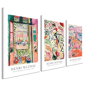 Wieco Art 3 Piece Henri Mattise Canvas Wall Art Abstract Colorful Matisse Posters Canvas Prints for Wall and Home Office Decorations