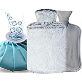 Fythao Hot Water Bottle Rubber with Soft Pocket Cover, Ice Bag for Injuries Reusable 11"