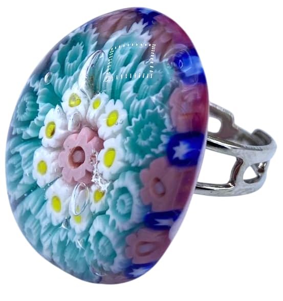 Bague en verre de Murano authentique avec murrine millefiori faite main