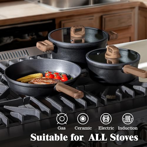 Image of SENSARTE 20Pcs Nonstick Pots and Pans Set, Black Titanium Cookware Set