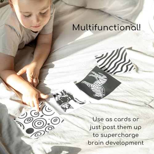 Image of Restickable High Contrast Black & White Baby Stickers for Newborns, 18 Removable Vinyl Flashcards for Tummy Time and Nursery, Animals and Shapes