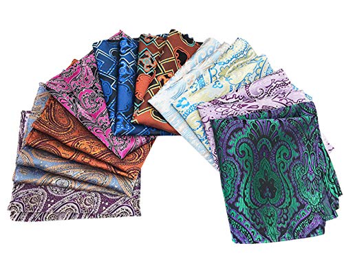 MENDENG Men 10 Pack Silk Paisley Striped Floral Pocket Square Party Handkerchief