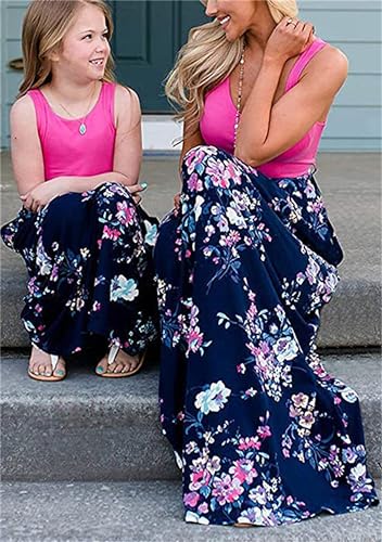 MAYRAIN Mommy and Daughter Summer Sleeveless Maxi Dresses Family Matching Long Dresses Floral Printed Outfits Dress2