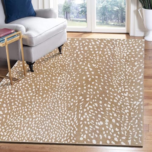Antelope Cheetah Wool Rug – 8' x 10' – Neutral Animal Print – Handmade 100% Wool Area Carpet – Contemporary Design for Living Room & Bedroom