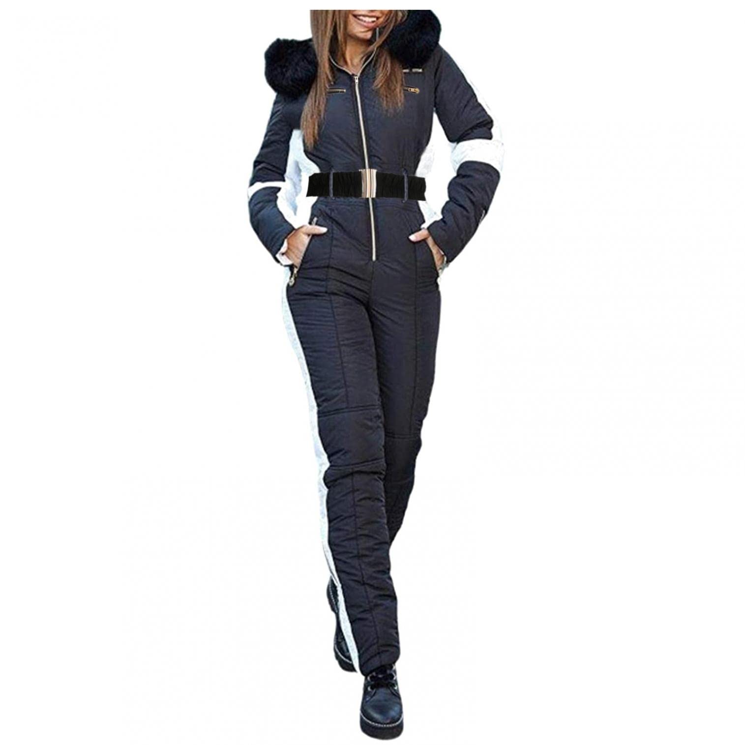 Traje de esquí para mujer de una sola pieza - Invierno cálido nieve esquí Settes Outdoor Waterproof-Jumpsuit-Langer Mono con Capucha Snowboard Traje de Esquí Impermeable Espesar Traje de Nieve Traje