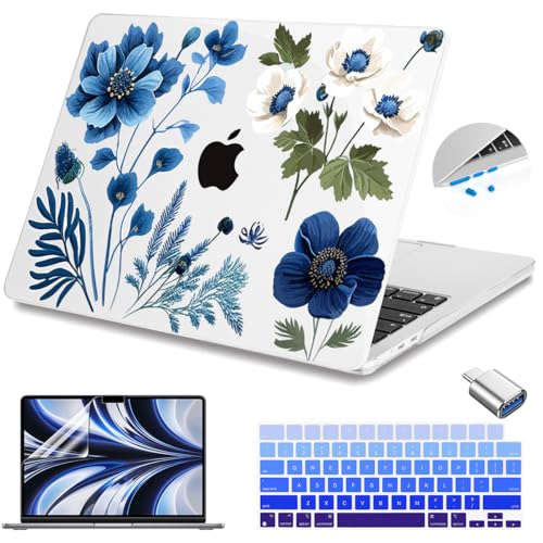 Coque rigide pour MacBook Air M3 M2 13,6" fleur rose pastel avec protections
