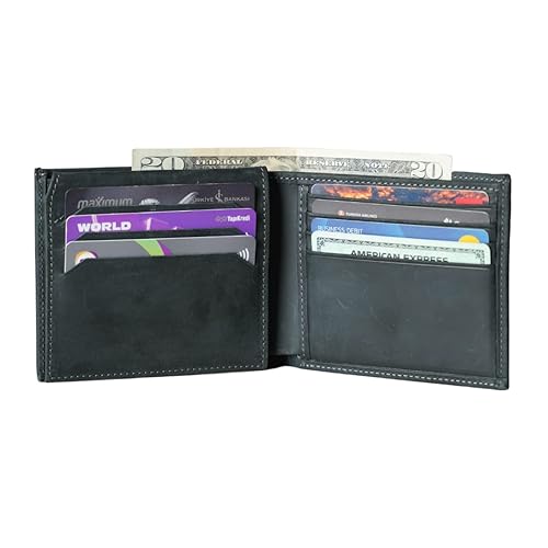 Customizable Genuine Leather Bifold Wallet Minimalist Custom Mens Card Holder Wallet Black