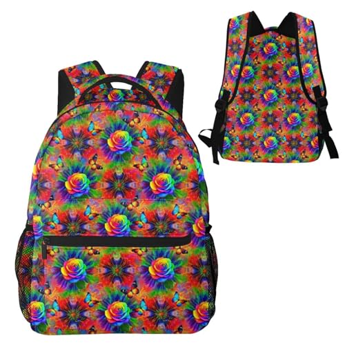 Sac à dos de sport rose au motif papillons tie-dye psychédéliques