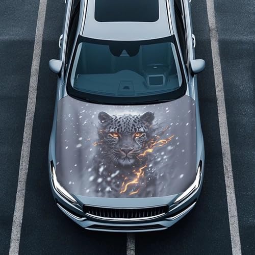 Image of 39x59 Inch Grey Leopard Car Hood Cover, Stretch Polyester Car Hood Protector All Seasons Universal Car Exterior Accessories Easy Install for Car Hood Protection