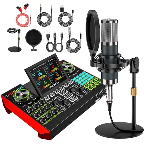 G10 podcast equipment bundled with audio mixer integrated podcast production studio, equipped with P15 microphone, used for live streaming, podcast recording PC,YouTube Recording