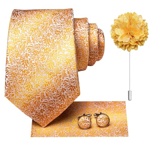 Image of Hi-Tie Men's Silk Ties Formal Woven Classic Necktie Pocket Square Cufflinks Lapel Pin Set Wedding Business