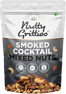 Nutty Gritties Premium Smoked Cocktail Mixed Nuts 200g - Roasted and Smoked Flavoured Pistachio Almonds, Cashew Nuts, Pistachio Kernel | Mixed Dry Fruits| Evening Snack