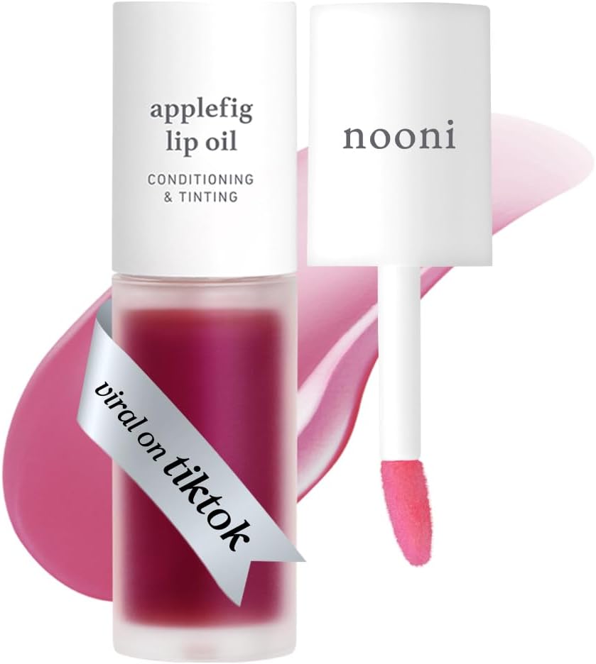 NOONI Lip Oil, Apple Fig, Lip Oil, Color Retention, Blood Tone, Moisturizing, Exfoliate Care, Smooth, Moisturizing, Waterproof, Korean Cosmetics, Natural, Daily Lip Care, 8 Colors, 3.7 ml