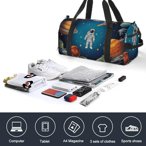 Mens Womens Gym Bag, Outer Space Rocket Astronaut Print Duffle Bags,travel Gym Duffle Bag,garment Duffle Bag,gym Bag with Shoe Compartment4