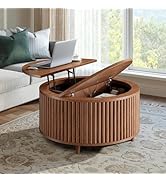 Evermagin 31.5'' Walnut Round Coffee Table, Fluted Lift Top Coffee Table with Large Storage, Mid ...