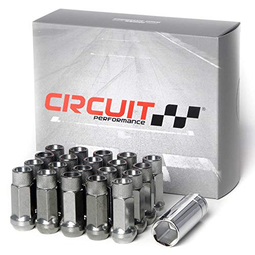 Image of Circuit Performance Forged Steel Extended Open End Hex Lug Nut for Aftermarket Wheels: 12x1.25 Hyper Black - 20 Piece Set + Tool