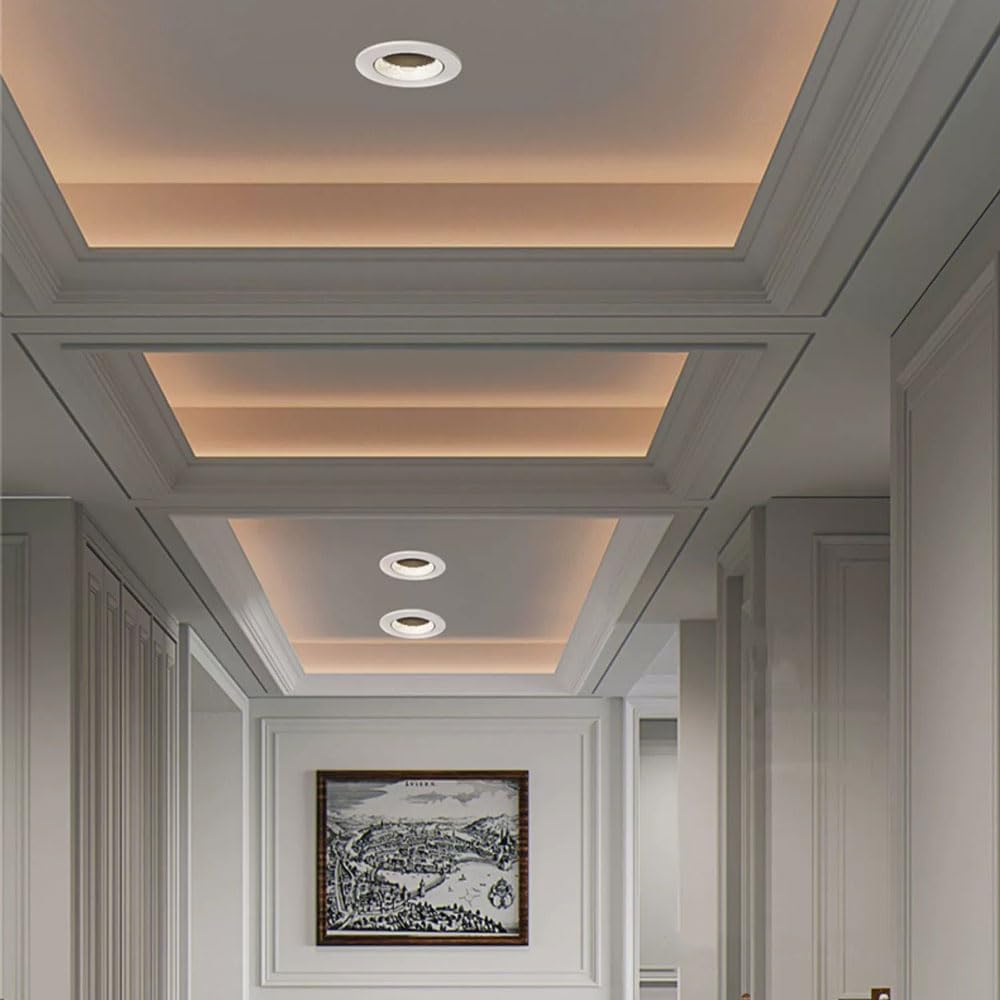 3000K/4000K/6000K Dimmable Spotlight, 10W LED Recessed Downlight, Anti-Glare Ceiling Light with Driver, White Round Lighting Fixture for Corridor Hallway Living Room 4 Pcs