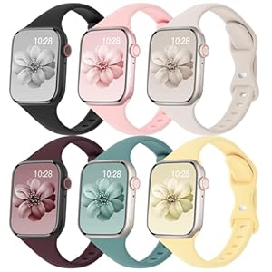 6 Pack bands for Apple Watch Band 41mm 40mm 38mm 44mm 45mm 42mm 49mm Ultra 2 women men Slim Thin Narrow Silicone Soft Sport Strap Wristband for iWatch Series 9/8/7/SE/6/5/4/3/2/1