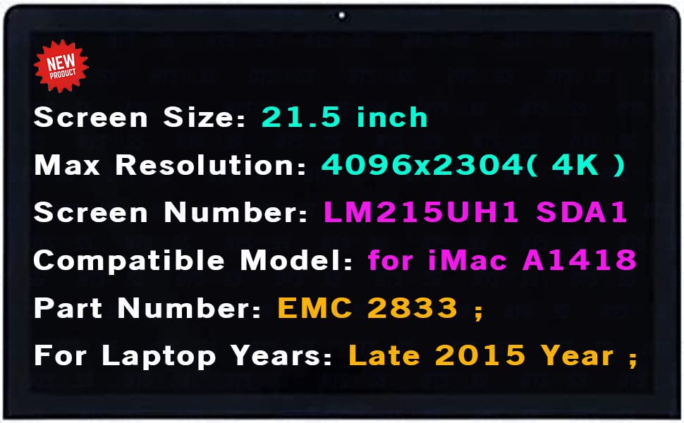 Image of LCD Replacement LM215UH1(SD)(A1) SDA1 SD A1 for iMac A1418 Late 2015 Year EMC 2833 4K Retina 21.5 inch Screen Display Panel + Front Glass Cover with Adhesive(Max Resolution 4096x2304)