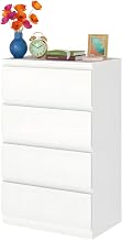 White Chest of Drawers with 4 Drawers, Modern White Bedroom Storage Cabinet Side Table Dressing Table Drawer for Children's Bedroom, Living Room, Hallway, Office (4 Drawers, 60 x 40 x 98 cm)