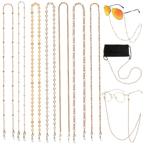 Kleemeiero 7 Pièces Chaine Lunettes Chaîne à Lunettes Dorée 70cm Porte-Lunettes en Metal Sangles de Lunettes Collier 2 en 1 pour Lunettes et Masque Support de Chaîne de Lunettes de Lecture pour Masque