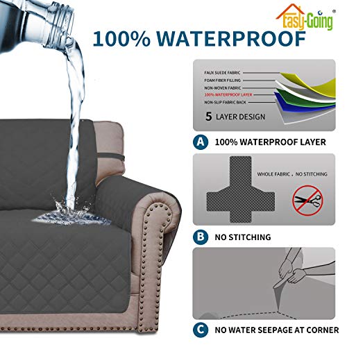 Image of Easy-Going Sofa Slipcover Chair Cover Waterproof Couch Cover Washable Sofa Cover Non-Slip Fabric Furniture Protector with Pocket for Pets Covers Pets Kids Children Dog Cat (Chair, Dark Gray)