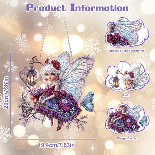 CEOVR Elf Diamond Painting Hanging Kits Adults,DIY Diamond Painting Ornament Kits Adults Butterfly Fairy,20x19.40cm 5D Gem Art Craft Set for Leisure Time - Image 2