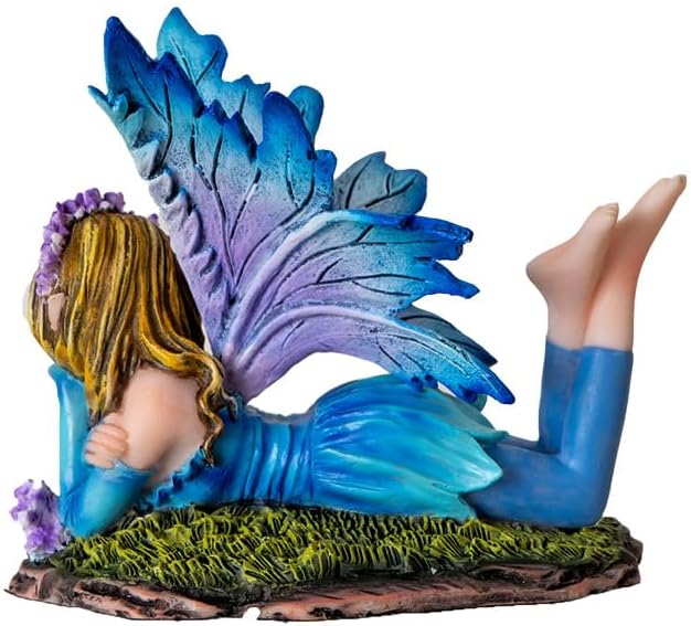 Pacific Giftware Daydreaming Blue Fairy Charming Resin Statue of Fairy Lounging Amongst Magical Flora Home and Garden Decor