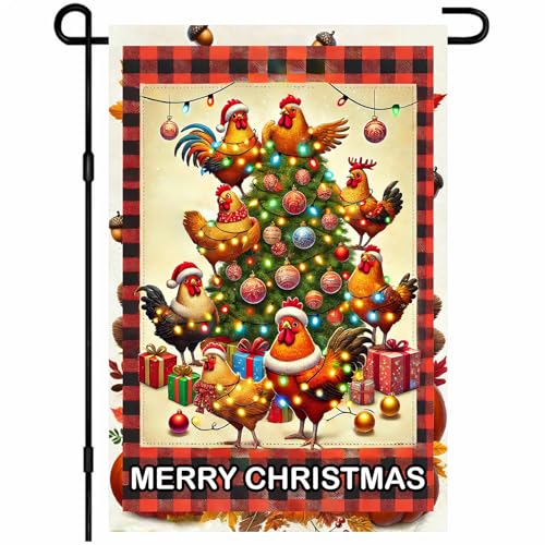 Image of BlissYard Christmas Farm Chickens Garden Flag 12x18 Inch Polyester