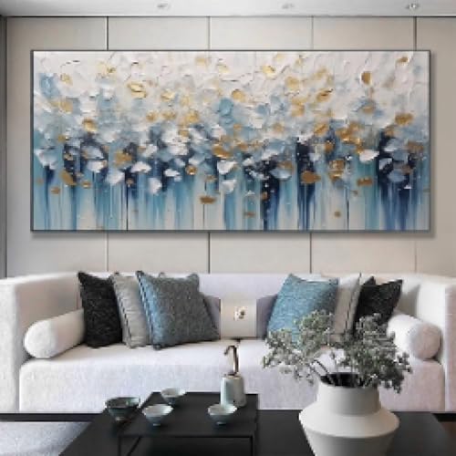Peinture à l'huile abstraite colorée dorée sur toile, décoration de salon moderne 30x60cm