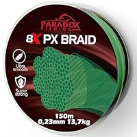 Paradox Fishing 8X PX geflochtene Angelschnur I Tarngrün 150M - 0,23mm - 13,7kg – Angelschnur geflochten- 8fach eng geflochten